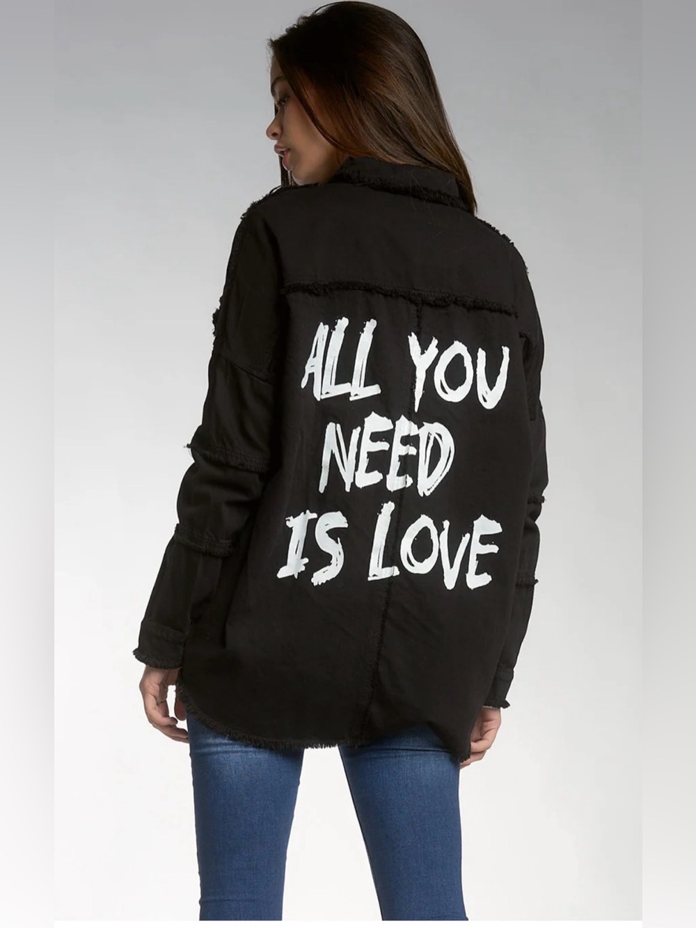 Elan Distressed Utility Dawn Jacket with "All You Need Is Love" Size XS